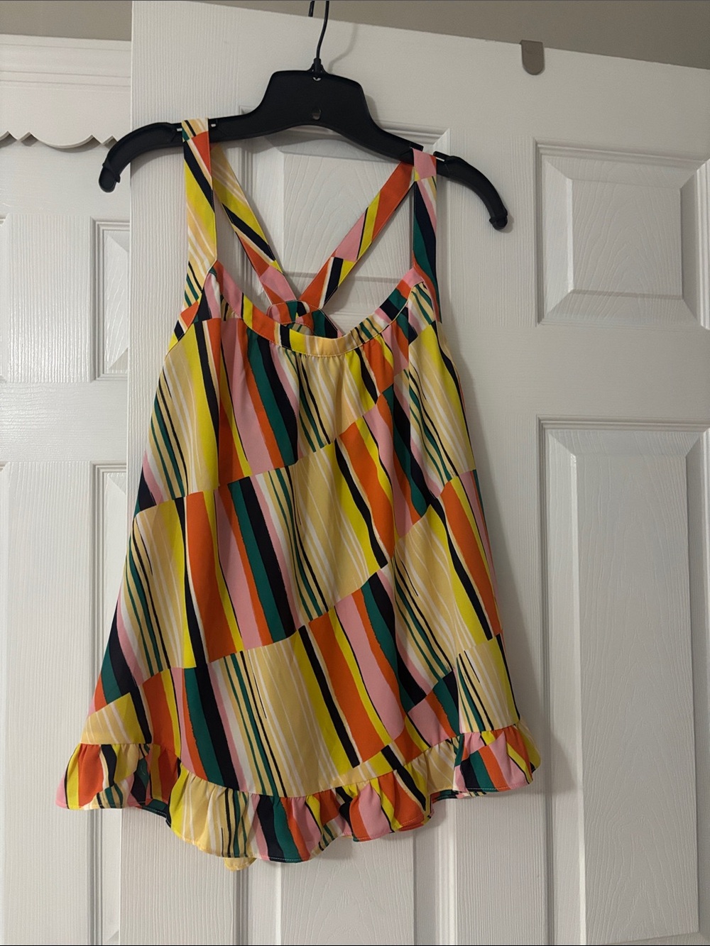 CAbi Multicolor Stripe Ruffle-Hem Tank Top - Yellow, Pink, Green, Orange, Black
